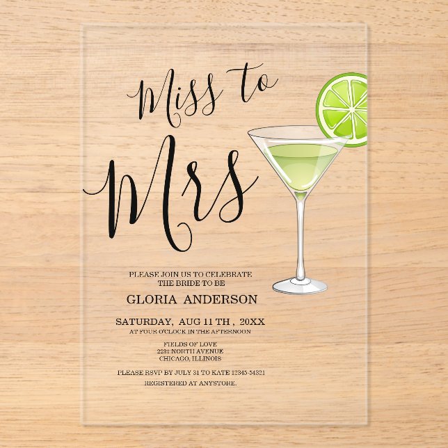 Miss to Mrs Bridal Shower  Acrylic Invitations (Front)