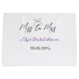 Miss to Mrs bridal shower add name date year bow Large Gift Bag