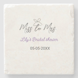 Miss to Mrs bridal shower add name date year bow Stone Coaster
