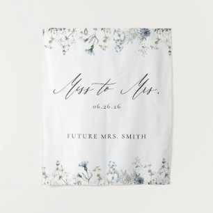 Miss to Mrs Bridal Shower Backdrop Blue Wildflower Tapestry