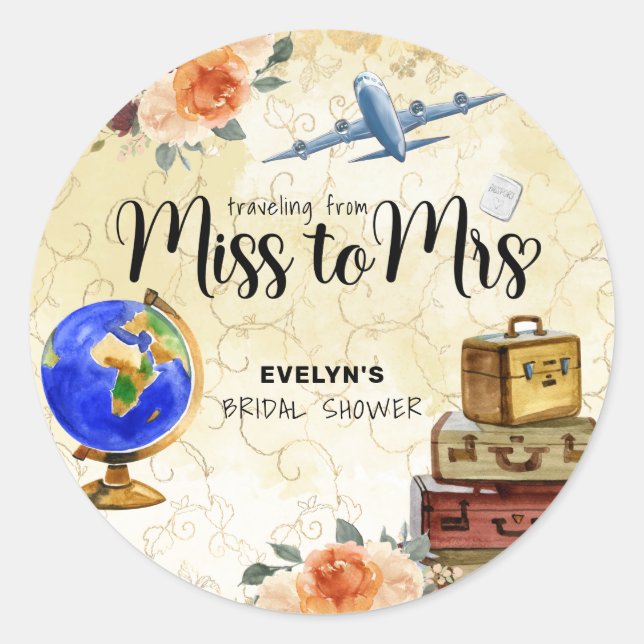 Miss to Mrs Bridal Shower Classic Round Sticker (Front)