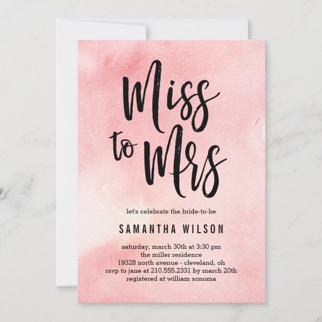 Miss to Mrs Bridal Shower Invitation (Front)