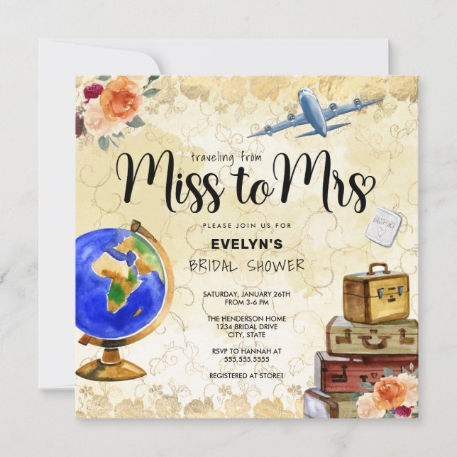 Miss to Mrs Bridal Shower Invitation (Front)