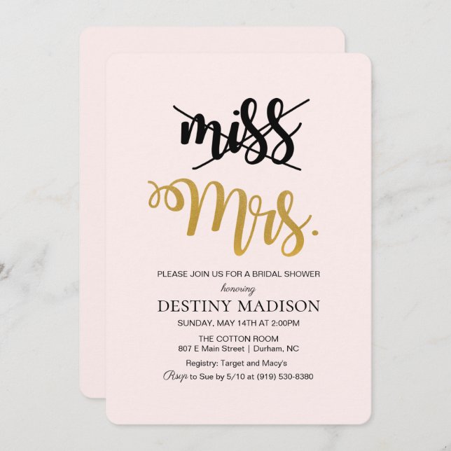 Miss to Mrs. Bridal Shower Invitation (Front/Back)