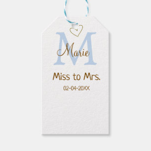 MISS TO MRS. BRIDAL SHOWER MONOGRAM HEART NAME GIFT TAGS