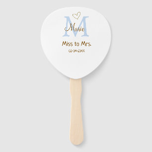 MISS TO MRS. BRIDAL SHOWER MONOGRAM HEART NAME HAND FAN