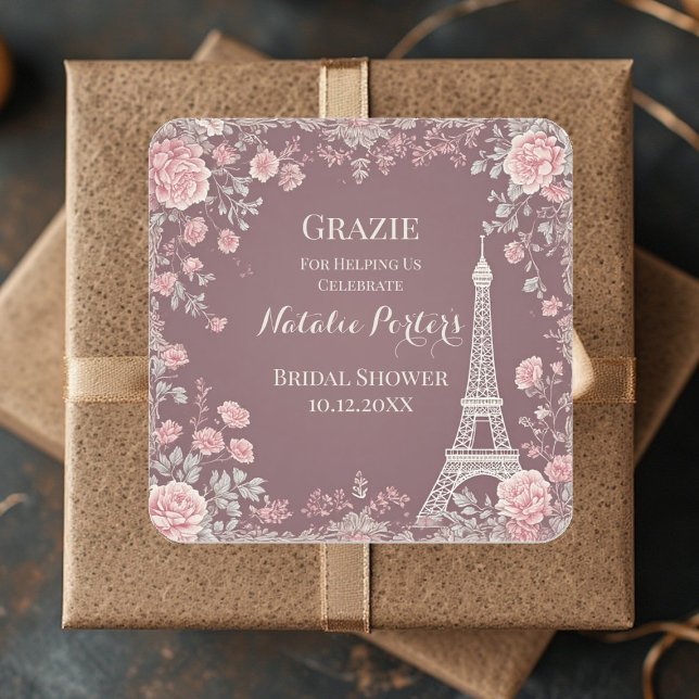 Miss to Mrs Bridal Shower Paris Eiffel Tower Flora Square Sticker (Miss to Mrs Bridal Shower Paris Eiffel Tower Flora Square Sticker)