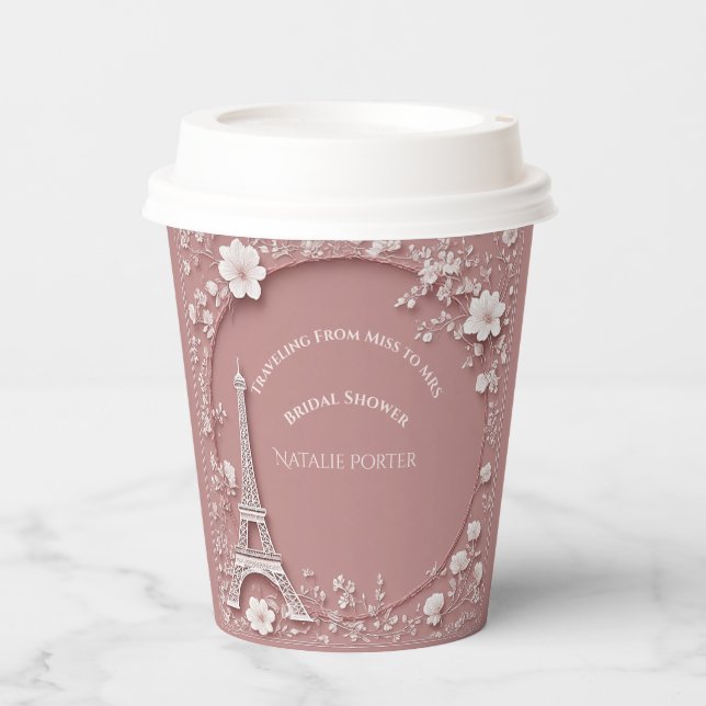 Miss to Mrs Bridal Shower Paris Eiffel Tower Pink  Paper Cups (Front)