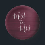 Miss to Mrs Bridal Shower Party Burgundy Paper Plate<br><div class="desc">Autumn or Fall From Miss to Mrs Bridal Shower or Bachelorette Party Burgundy Purple Elegant Faux Foil metallic Paper Plates. The From Miss to Mrs. paper plates use the popular Cranberry Marsala background and white typography. This paper plate is part of a Miss to Mrs. Collection if you need matching...</div>