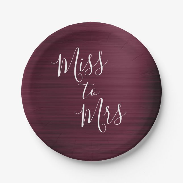 Miss to Mrs Bridal Shower Party Burgundy Paper Plate (Front)