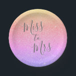 Miss to Mrs Bridal Shower Party Rainbow Glitter Paper Plate<br><div class="desc">From Miss to Mrs Bridal Shower or Bachelorette Party Pink and Purple Rainbow Pastel Ombre Sparkle and Faux Glitter Paper Plates. Please contact designer for matching items.</div>