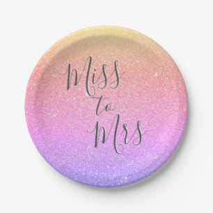 Miss to Mrs Bridal Shower Party Rainbow Glitter Paper Plate