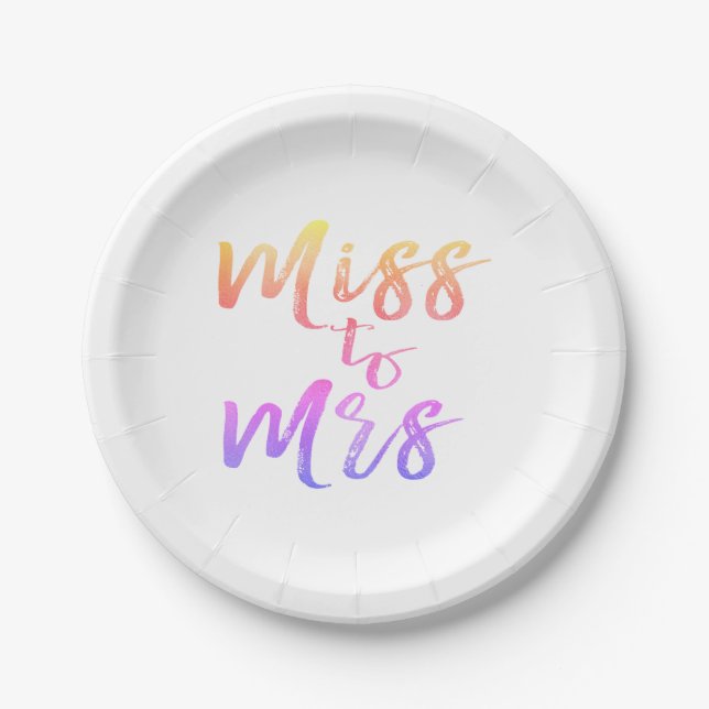 Miss to Mrs Bridal Shower Party Rainbow Ombre Paper Plate (Front)