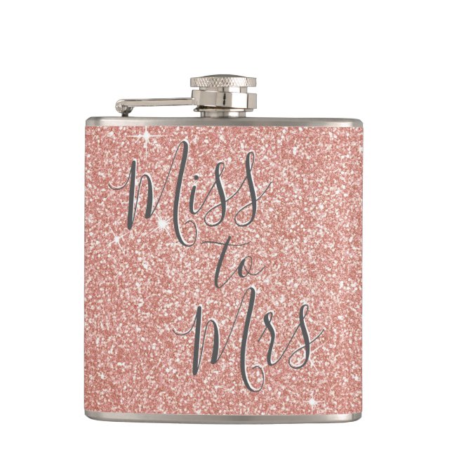 Miss to Mrs Bridal Shower Party Rose Gold Glitter Hip Flask (Front)