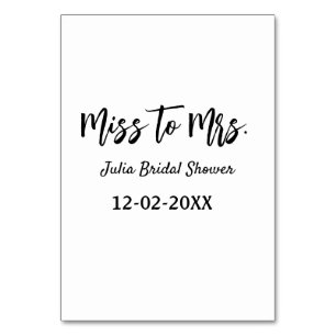 Miss to Mrs bridal shower stylish simple add name  Table Number