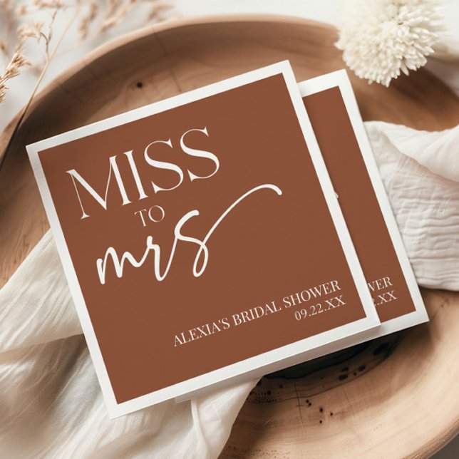 Miss To Mrs Brown Boho Bohemian Bridal Shower Napkin (Creator Uploaded)