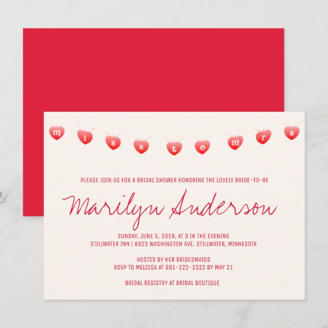 Miss To Mrs Bunting Banner Bridal Shower Invite (Front/Back)