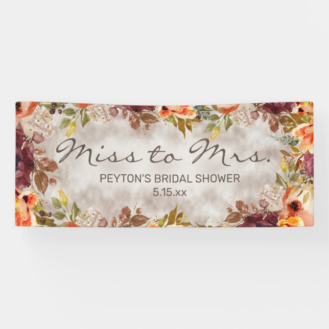 Miss to Mrs. Burgundy Orange Floral Bridal Shower Banner (Horizontal)