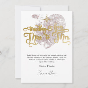 Miss to Mrs Chic Heart Map Travel Bridal Shower Thank You Card
