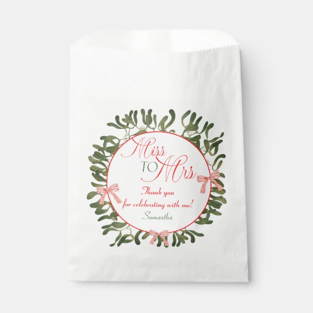 Miss to Mrs. Coquette Mistletoe Bridal Shower  Favour Bag (Front)