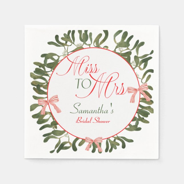 Miss to Mrs. Coquette Mistletoe Bridal Shower  Napkin (Front)
