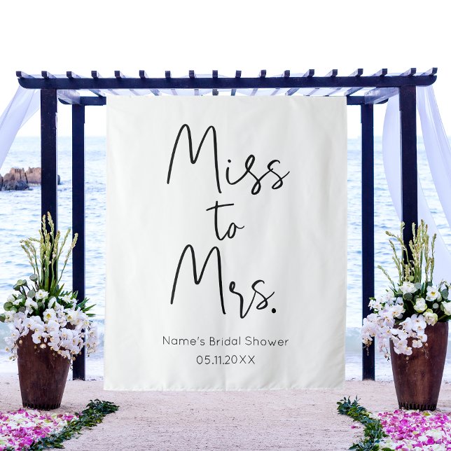 Miss to Mrs. – Custom Bridal Shower Photo Backdrop Tapestry (Miss to Mrs. Custom Bridal Shower Photo Backdrop With A White Background And Minimalist Modern Text
)