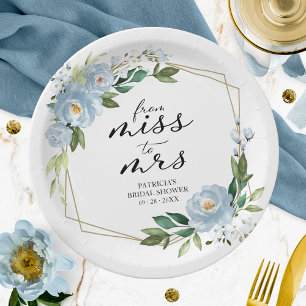 Miss to Mrs Dusty Blue Geometric Bridal Shower Paper Plate