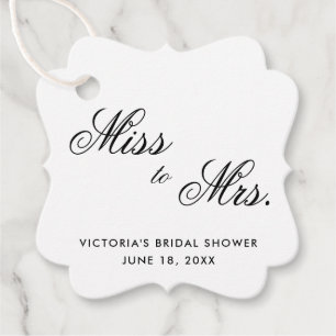 Miss to Mrs Elegant Black and White Bridal Shower Favour Tags