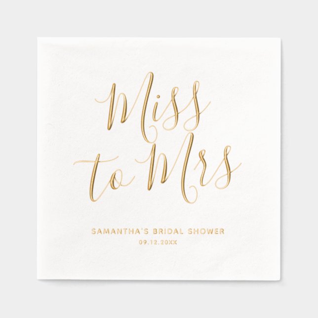 Miss to Mrs Elegant Boho Chic Bridal Shower Foil Napkins (Front)