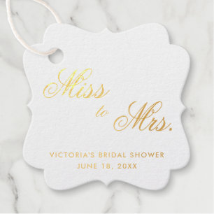 Miss To Mrs Elegant Gold Foil Bridal Shower Favour Tags
