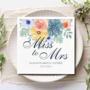 Miss To Mrs Floral Succulent Macaron Bridal Shower Napkin