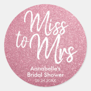 Miss to Mrs Glam Blush Pink Glitter Bridal Shower Classic Round Sticker