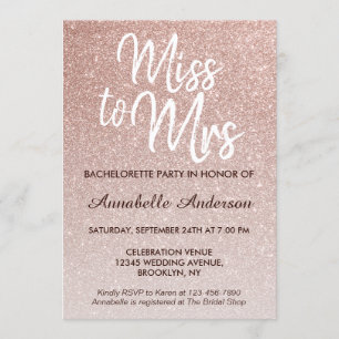 Miss to Mrs Glam Pink Rose Gold Bachelorette Party Invitation