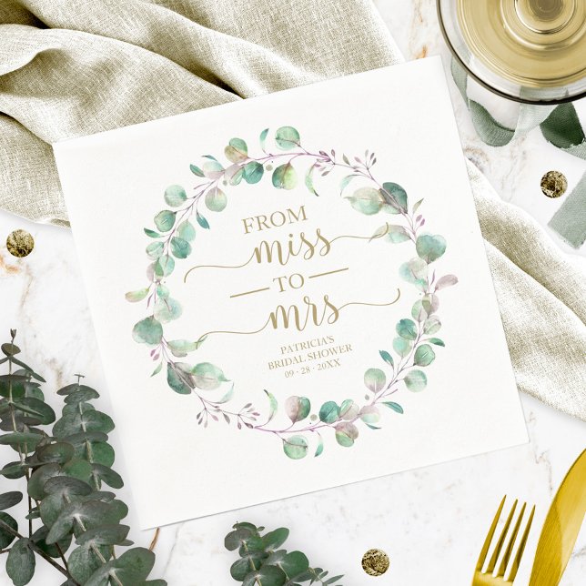 Miss to Mrs Greenery Eucalyptus Bridal Shower Napk Napkin (Creator Uploaded)