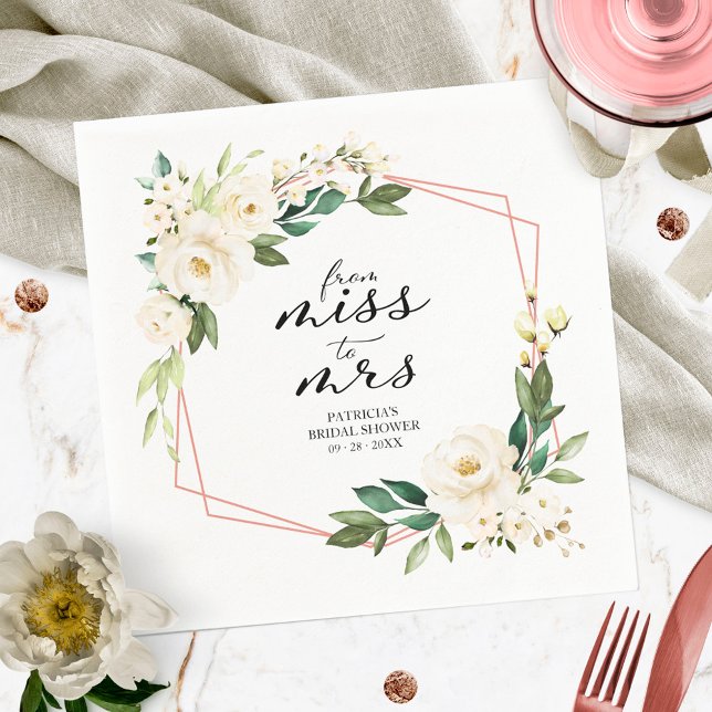 Miss to Mrs Greenery Geometric Bridal Shower Napki Napkin (Creator Uploaded)