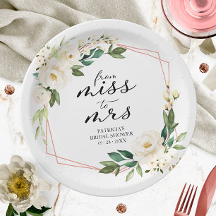 Miss to Mrs Greenery Geometric Bridal Shower Paper Plate