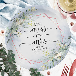 Miss to Mrs Greenery Geometric Bridal Shower Paper Plate