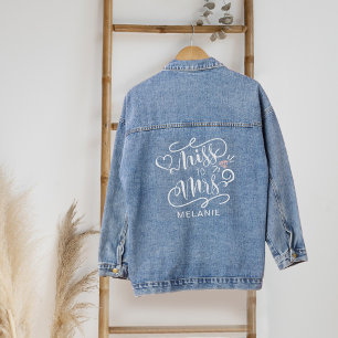 Miss To Mrs Marriage Heart & Ring Custom Name Denim Jacket