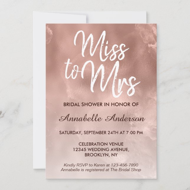 Miss to Mrs Metallic Glam Rose Gold Bridal Shower Invitation (Front)