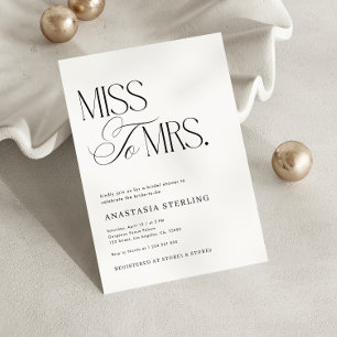Miss to Mrs. Minimalist White Bridal Shower Invitation