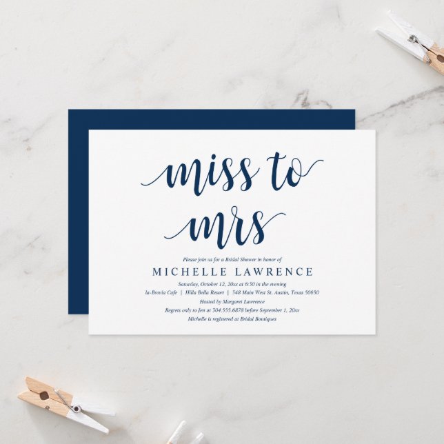 Miss to Mrs, Modern Bridal Shower Celebration Invi Invitation (Front/Back In Situ)