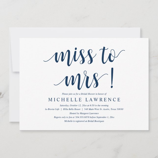 Miss to Mrs, Modern Bridal Shower Invitation (Front)