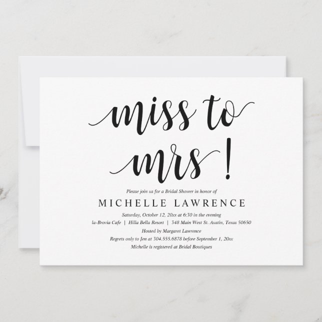 Miss to Mrs, Modern Bridal Shower Invitation (Front)