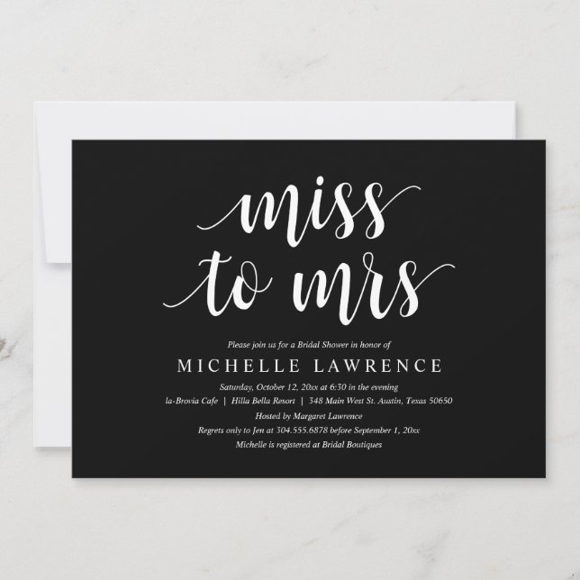 Miss to Mrs, Modern Bridal Shower Invitation (Front)