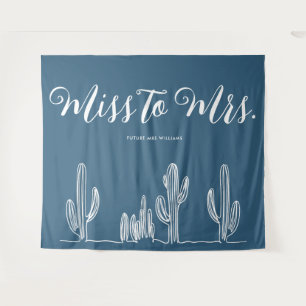 Miss to Mrs Modern Dark Blue Cactus Bachelorette Tapestry