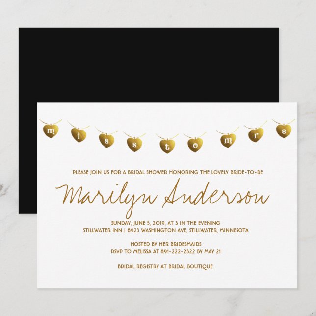 Miss To Mrs Modern Gold Bridal Shower Invite (Front/Back)