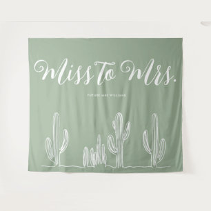 Miss to Mrs Modern Sage Green Cactus Bachelorette Tapestry