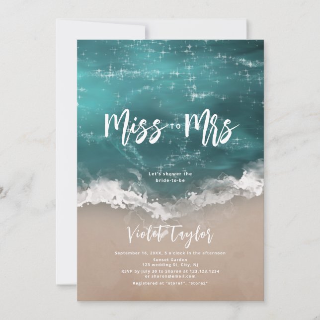 Miss to Mrs moody ocean beach bridal shower Invitation (Front)