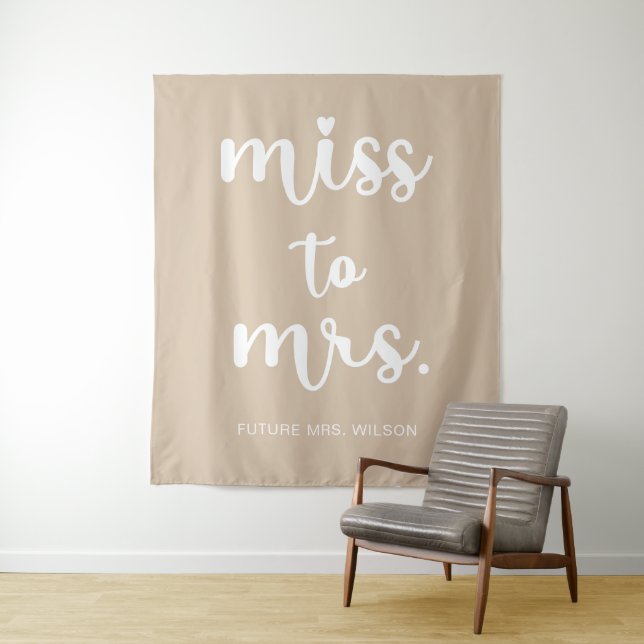 Miss to Mrs Name Bridal Shower Photo Backdrop Tapestry (In Situ)