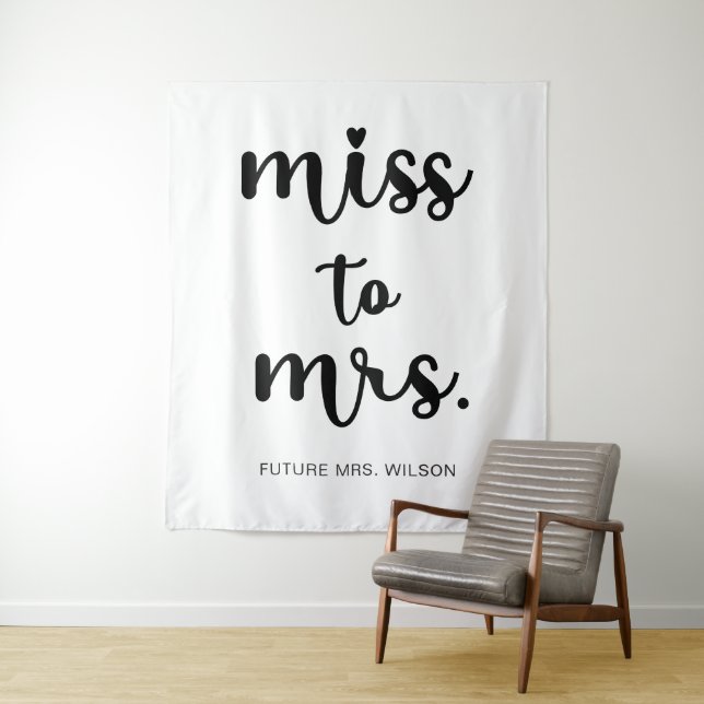 Miss to Mrs Name Bridal Shower Photo Backdrop Tapestry (In Situ)